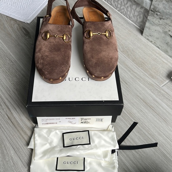 Gucci Shoes - Gucci brown suede clogs